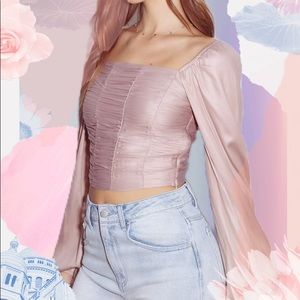 Haleigh Ruched Satin Top - mauve